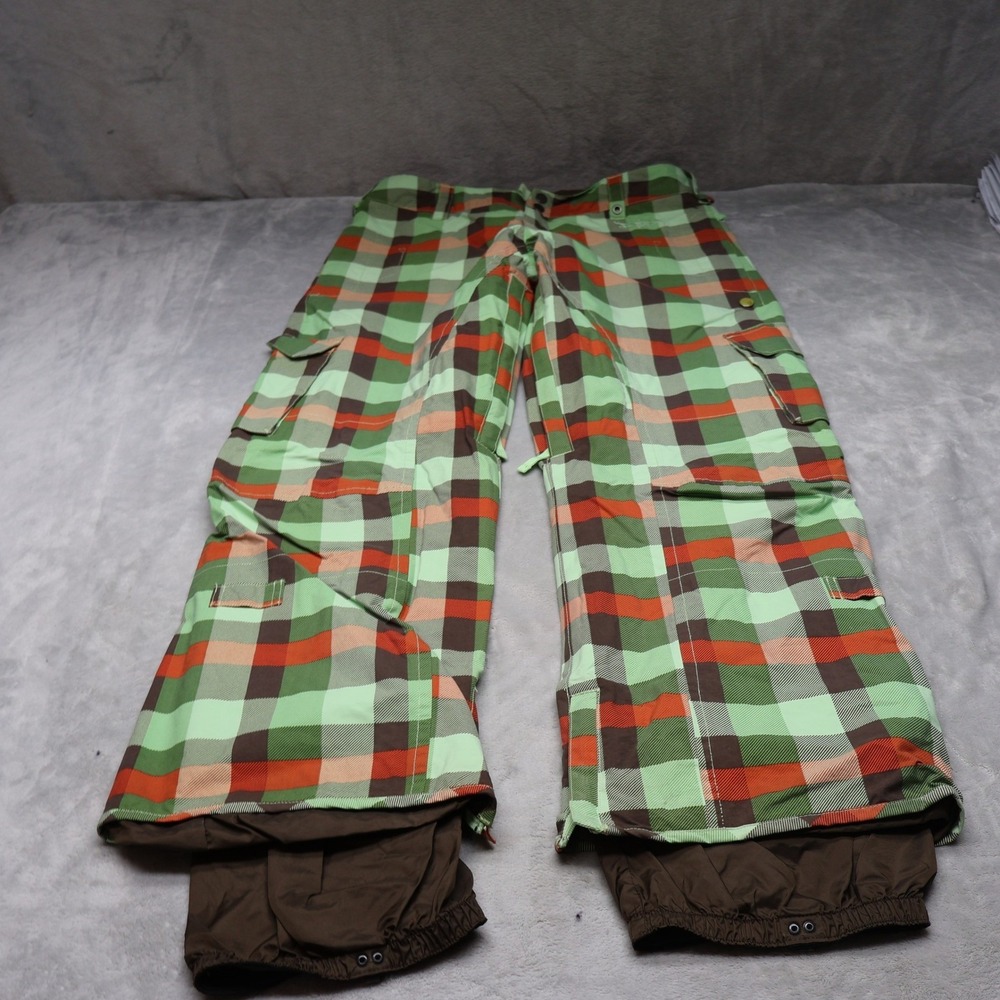Burton Snow Pants Mens 34x31 Green Plaid Stow Cargo Winter Waterproof Winter Ski